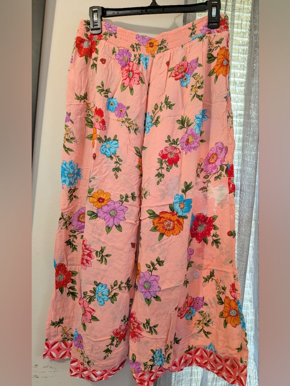 Beauty Sleep Social Light Pink Floral Wide Leg Pants Size L
